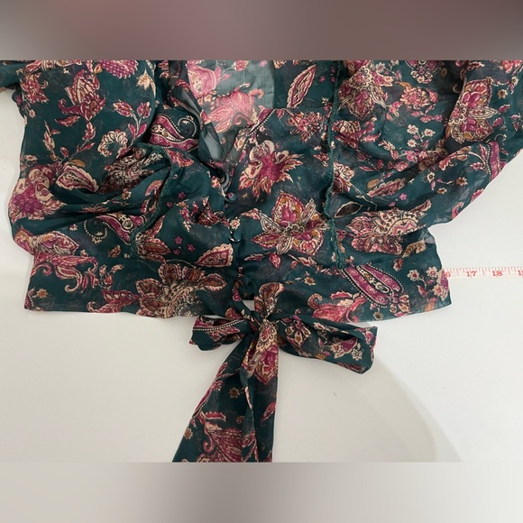 Band Of The Free River Deep Pine Paisley Tie Front Crop Top Small Cottagecore - Picture 5 of 13